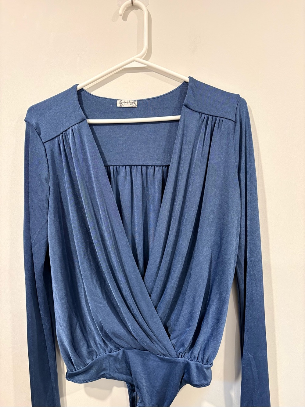 Free People Blue Surplice Long Sleeve Bodysuit Size M - Picture 3 of 11